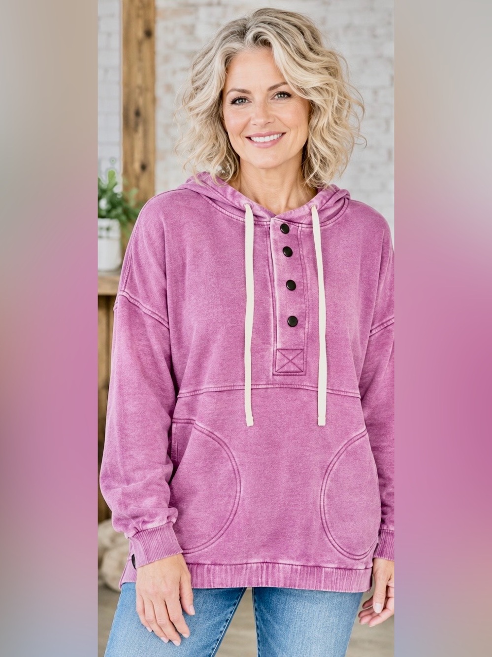 Zenana Outfitters Snap Front Placket Pullover Hoodie NWOT